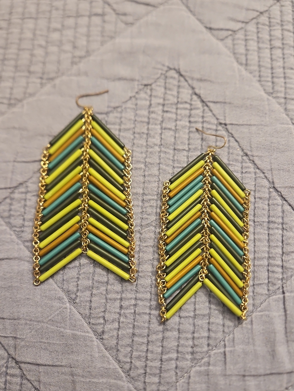 5 For $15 Handmade Multicolor Chevron Drop Earrings - Gold Chain - Picture 2 of 4